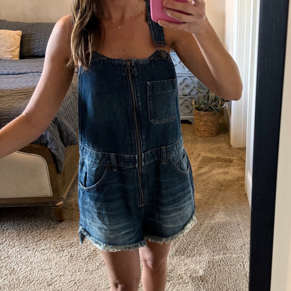 Free people We The Free Blue Denim Overalls women’s 2 new without tags - Picture 4 of 4
